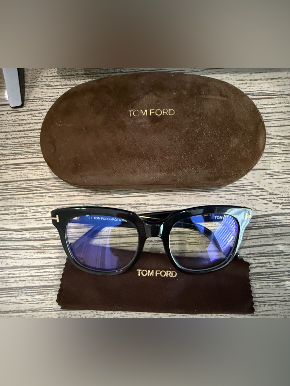 Tom Ford FT 5537-B 52mm Blue Light Blocking Glasses in Shiny Black/Blue Block...